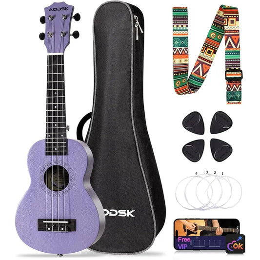 21″ Soprano Violet Ukulele – Beginner Bundle with Gig Bag, Strap & Picks