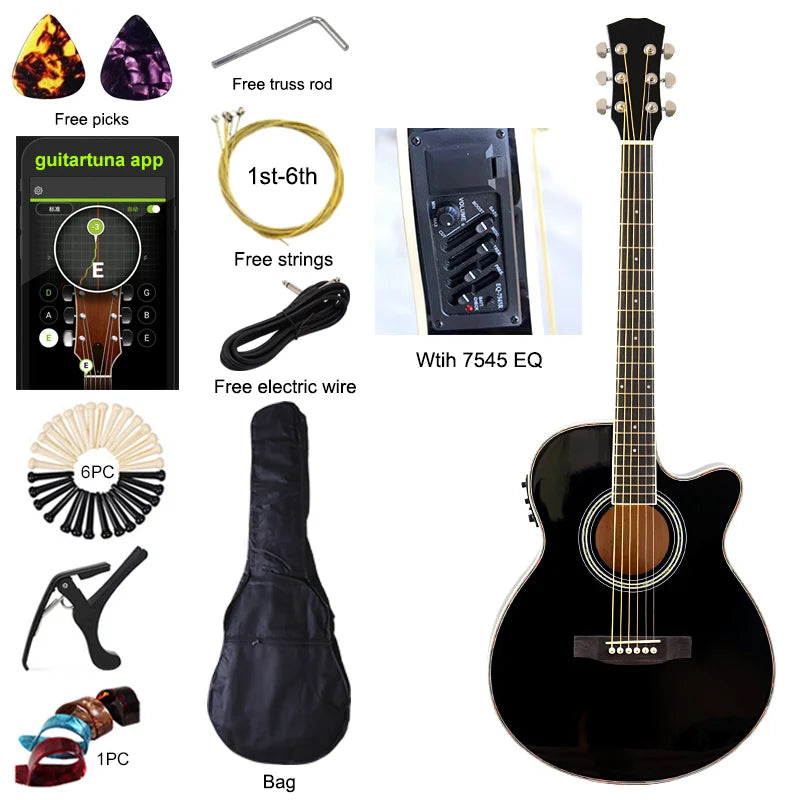 Thin-Body Acoustic-Electric Guitar Bundle – Beginner Guitar with Free Gig Bag & Extra Strings