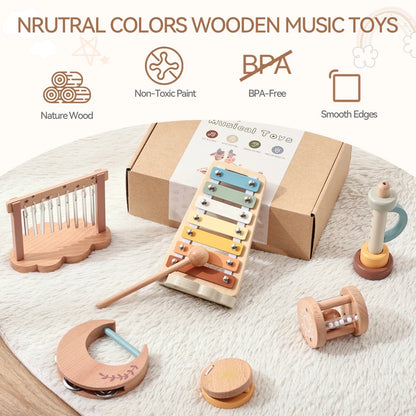 7pc Sets Music Toys for Children Music Instruments Girl Toys Wooden Cartoon Educational Instruments Children's Toys Instruments