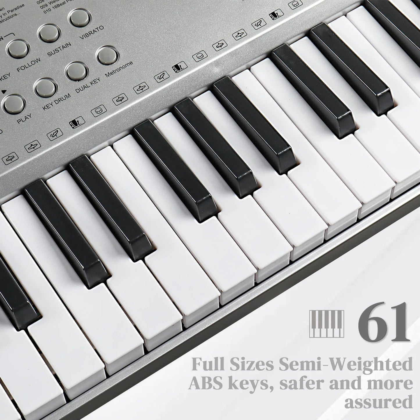 61 Key Lighting Keyboard with Piano Stand, Piano Bench, Built In Speakers, Headphone, Microphone, Music Rest, LED Screen