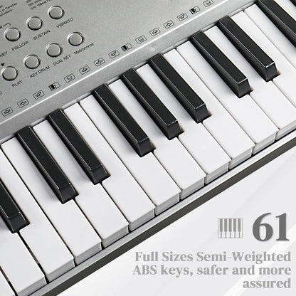 61 Key Lighting Keyboard with Piano Stand, Piano Bench, Built In Speakers, Headphone, Microphone, Music Rest, LED Screen