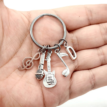 Microphone-Note-Guitar Charm Keychain – Music Lover’s Metal Key Ring