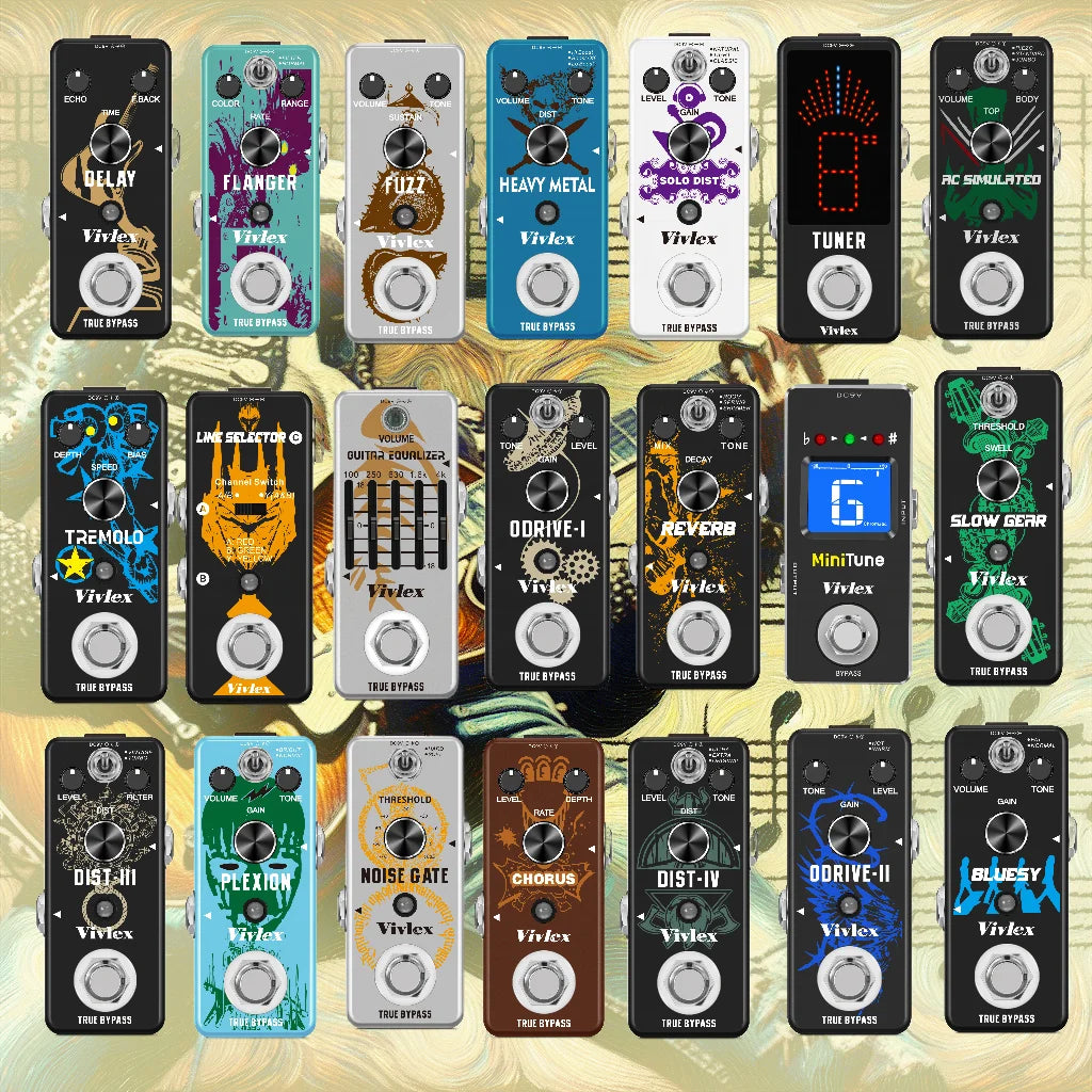 VIVLEX-Guitar Pedals Super Effects, Pedal Tuner, Overdrive Delay, Reverb Distortion, Fuzz Noise Gate, Flanger Metal Zone, Blues
