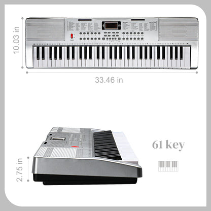 61 Key Lighting Keyboard with Piano Stand, Piano Bench, Built In Speakers, Headphone, Microphone, Music Rest, LED Screen