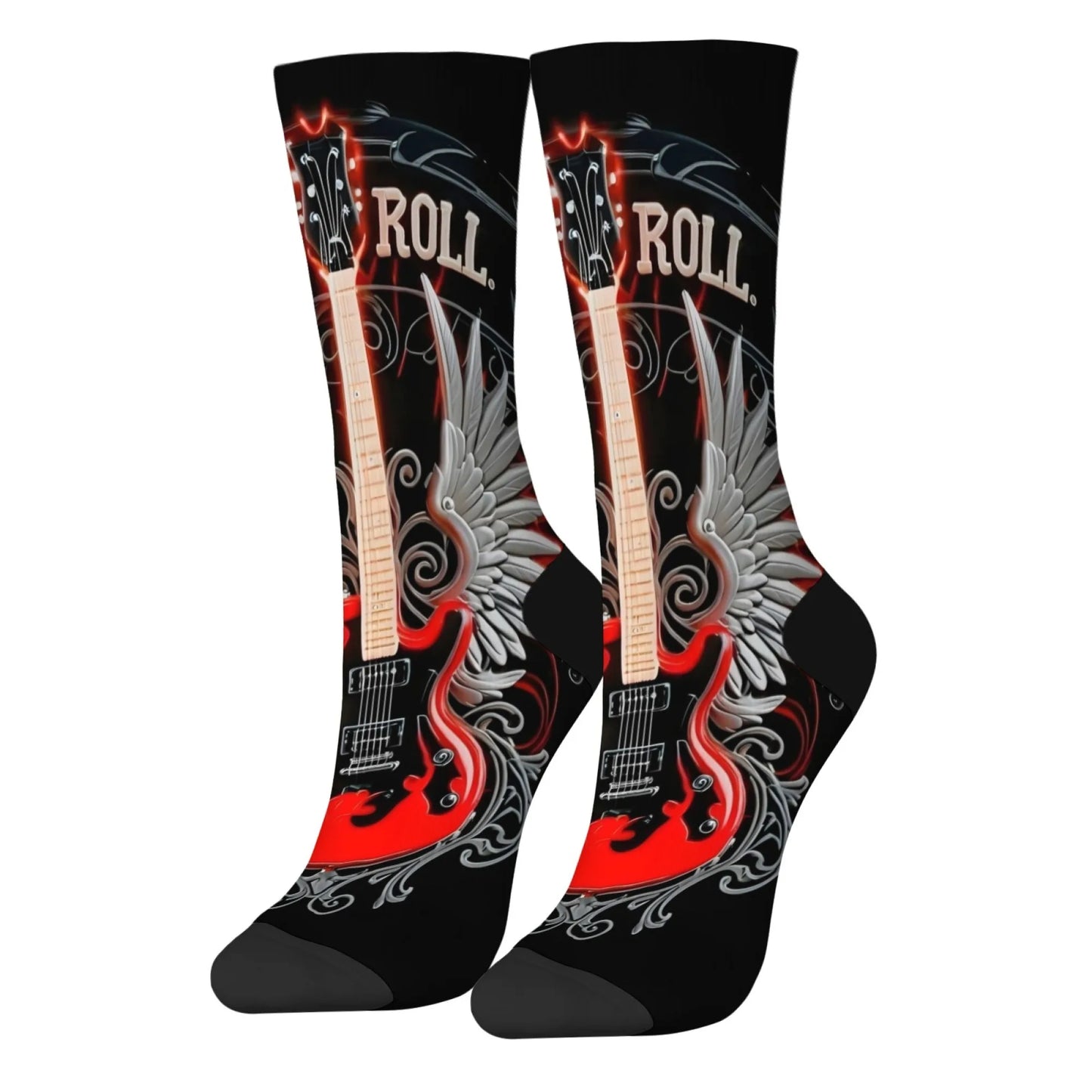 Rock Rolling Guitar Men's Socks Harajuku Style Fashion Retro Casual Socks Crazy Party Gift Street Hip Hop Novelty Funny Socks