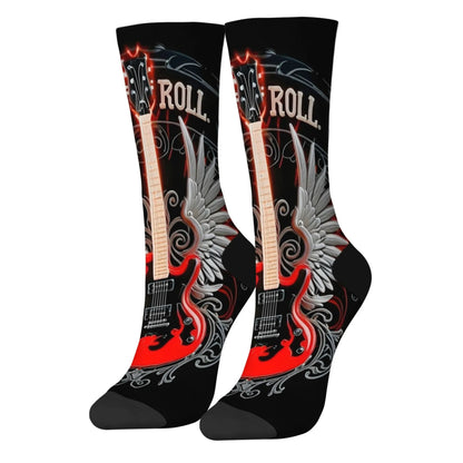 Rock Rolling Guitar Men's Socks Harajuku Style Fashion Retro Casual Socks Crazy Party Gift Street Hip Hop Novelty Funny Socks