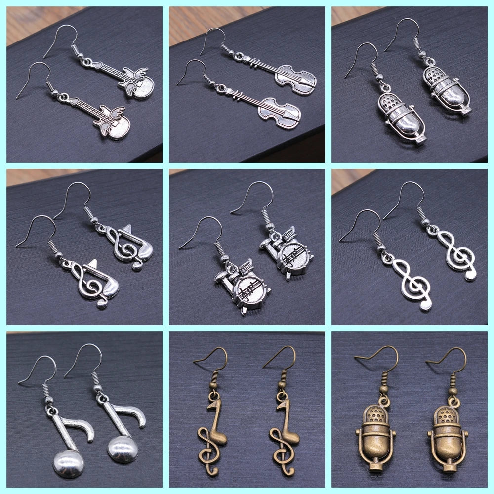 Musical Jewelry Earrings Musical Note Microphone Drum Guitar Violin Shaped Dangle Drop Earrings For Girls Women