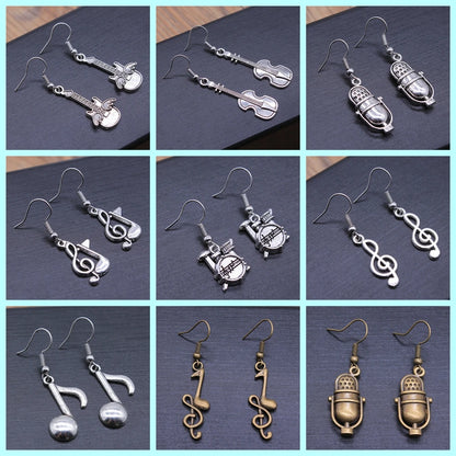 Musical Jewelry Earrings Musical Note Microphone Drum Guitar Violin Shaped Dangle Drop Earrings For Girls Women
