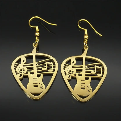 Rock Music Guitar Pick Pendant Drop Earrings for Women Stainless Steel Punk Musical Bass Note Dangle Earring Party Gift Jewelry