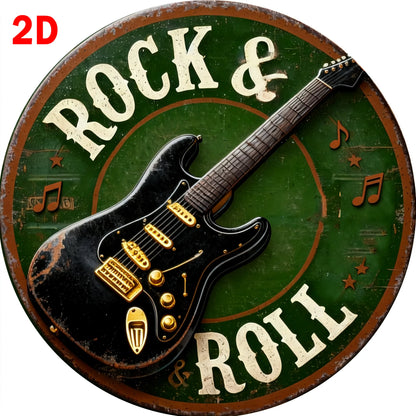 Rock & Roll Guitar Themed Aluminum Metal Tin Sign , Foil Engraved Wall Art Decor - For Home Office - Ideal for Living Room, Bar