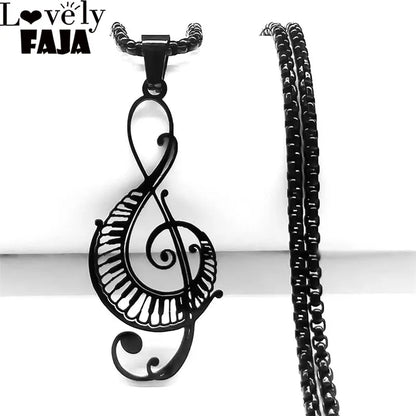 Musical-Note Hollow Pendant Necklace – Stainless Steel Piano-Keys & Music Symbol Jewelry