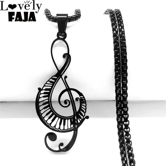 Musical-Note Hollow Pendant Necklace – Stainless Steel Piano-Keys & Music Symbol Jewelry