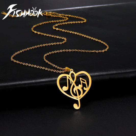 Note Treble Musical G Clef Symbol Necklace Music Heart Chain Gift For Woman Men Girl Stainless Steel Pendant Fashion Jewelry