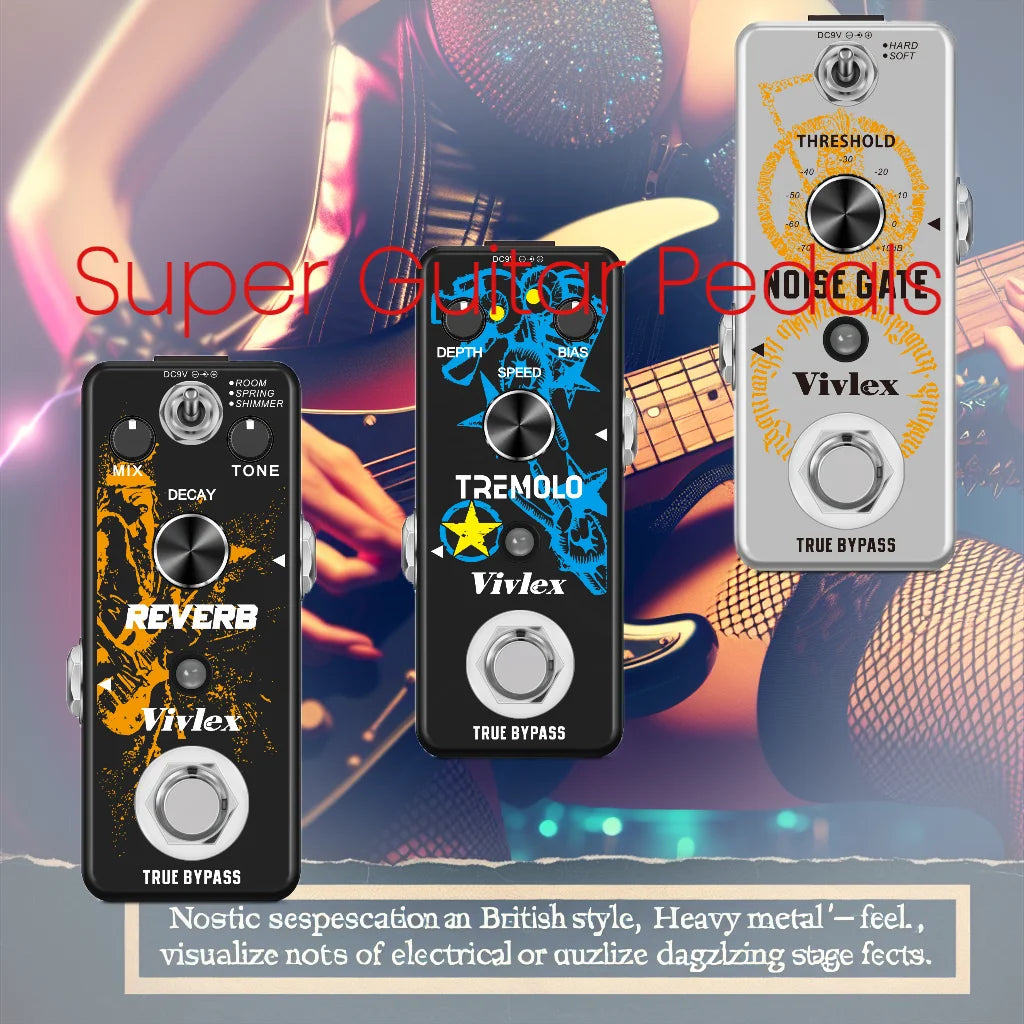 VIVLEX-Guitar Pedals Super Effects, Pedal Tuner, Overdrive Delay, Reverb Distortion, Fuzz Noise Gate, Flanger Metal Zone, Blues