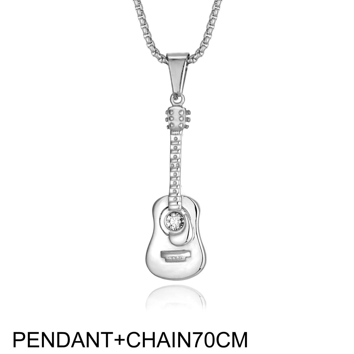 Punk Guitar Shape pendant necklace Stainless Steel Men or Women Necklaces Jewelry Hiphop Rock Slide Music Element sweater Chains