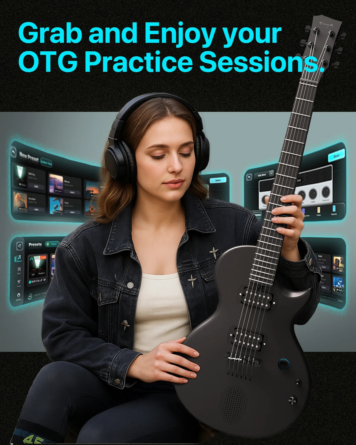 Enya Nova Go Sonic Carbon-Fiber Smart Electric Guitar – Built-In 10 W Speaker & On-Board Effects