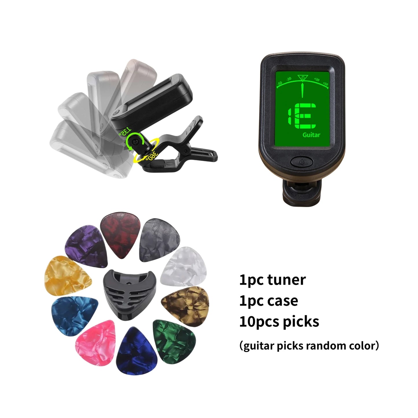 Guitar Beginner Accessories Set Guitar Capo Tuner Includes 10 picks (Random) Plectrum Holder - Perfect For Fast Accurate Tuning