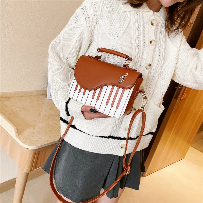 Korean Piano Design Women's Shoulder Bag PU Leather Messenger Handbag Fashion Crossbody with Coin Pocket