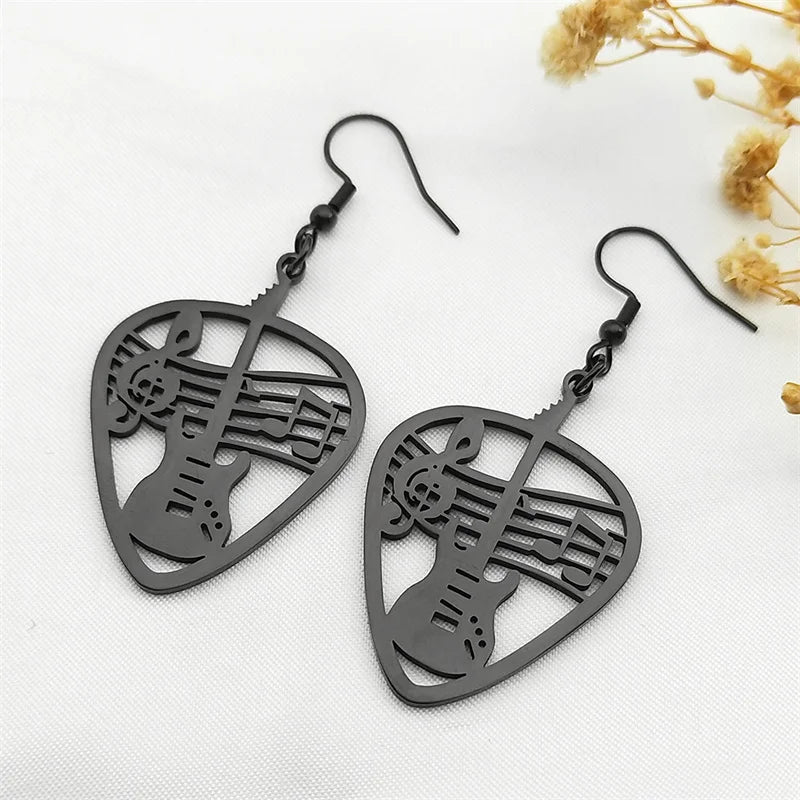 Rock Music Guitar Pick Pendant Drop Earrings for Women Stainless Steel Punk Musical Bass Note Dangle Earring Party Gift Jewelry