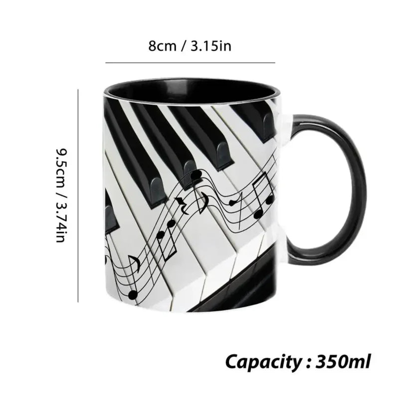 Music Theme Mug Coffee Mug Guitar Piano Violin Ceramic Cup Comfortable Handle Patterned Drinkware Home Office Desk Tea Cups