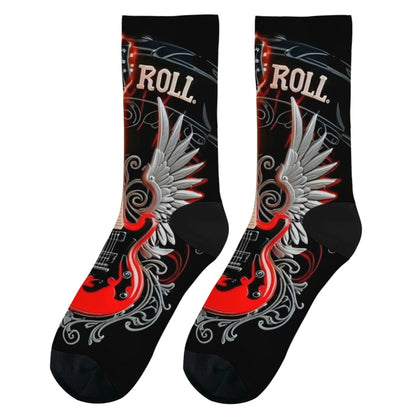 Rock Rolling Guitar Men's Socks Harajuku Style Fashion Retro Casual Socks Crazy Party Gift Street Hip Hop Novelty Funny Socks