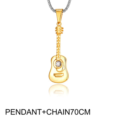 Punk Guitar Shape pendant necklace Stainless Steel Men or Women Necklaces Jewelry Hiphop Rock Slide Music Element sweater Chains