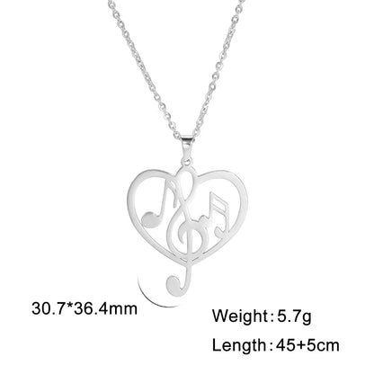 Note Treble Musical G Clef Symbol Necklace Music Heart Chain Gift For Woman Men Girl Stainless Steel Pendant Fashion Jewelry