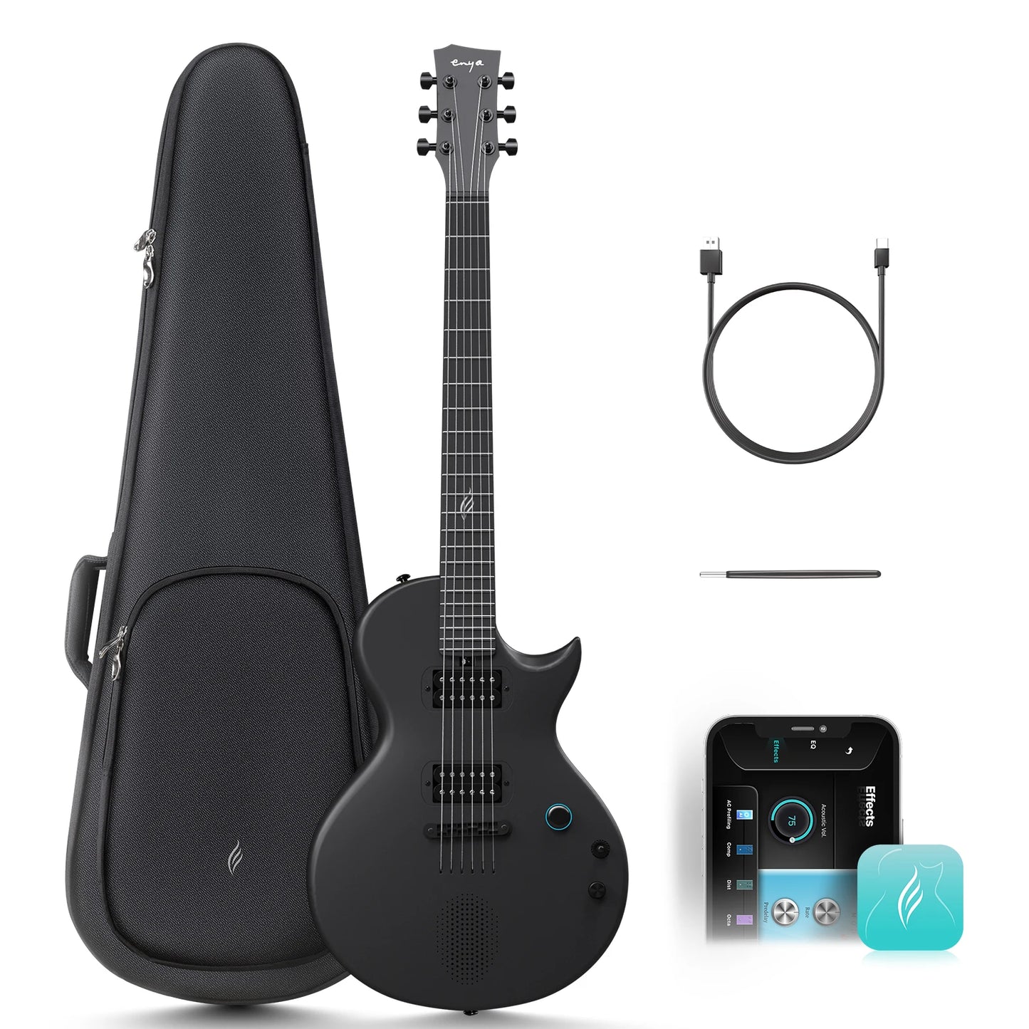 Enya Nova Go Sonic Carbon-Fiber Smart Electric Guitar – Built-In 10 W Speaker & On-Board Effects