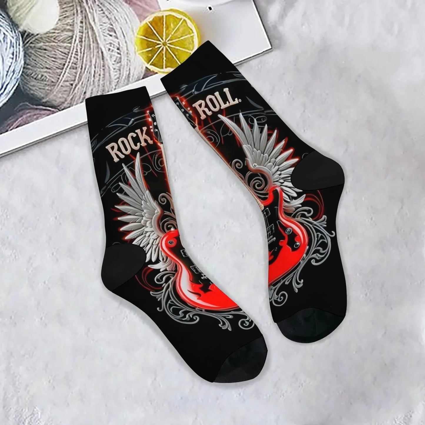 Rock Rolling Guitar Men's Socks Harajuku Style Fashion Retro Casual Socks Crazy Party Gift Street Hip Hop Novelty Funny Socks
