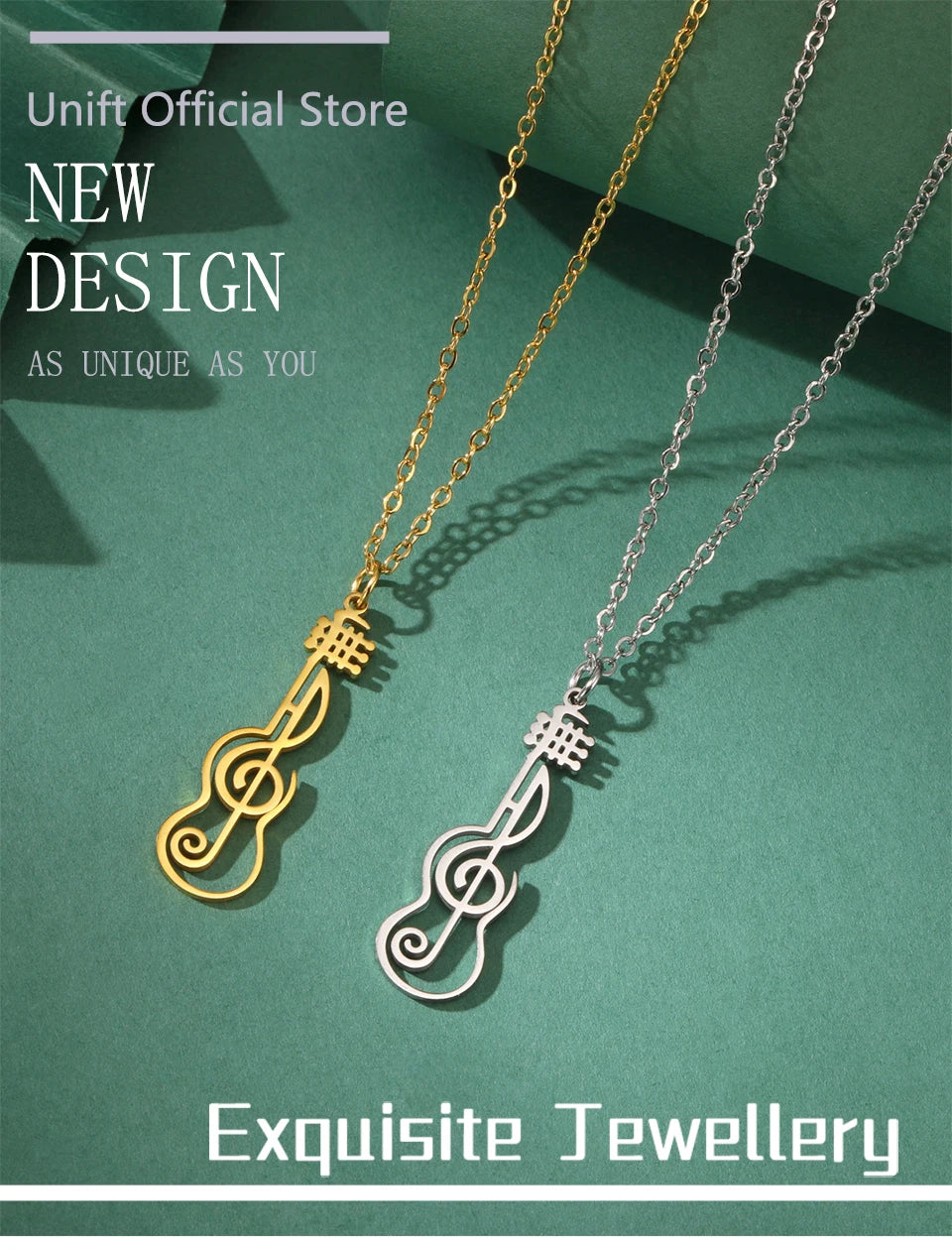 Unift Music Note Treble Clef Guitar Necklaces for Women Stainless Steel Pendant Trendy Music Jewelry Musician Violin Neck Chain
