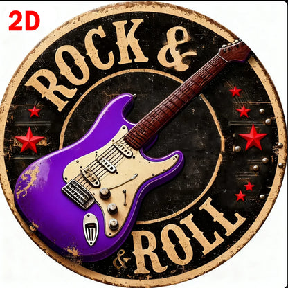 Rock & Roll Guitar Themed Aluminum Metal Tin Sign , Foil Engraved Wall Art Decor - For Home Office - Ideal for Living Room, Bar