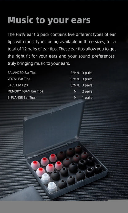 FiiO HS19 Silicone Replacement Ear Tip Pack Eartips 12 pairs