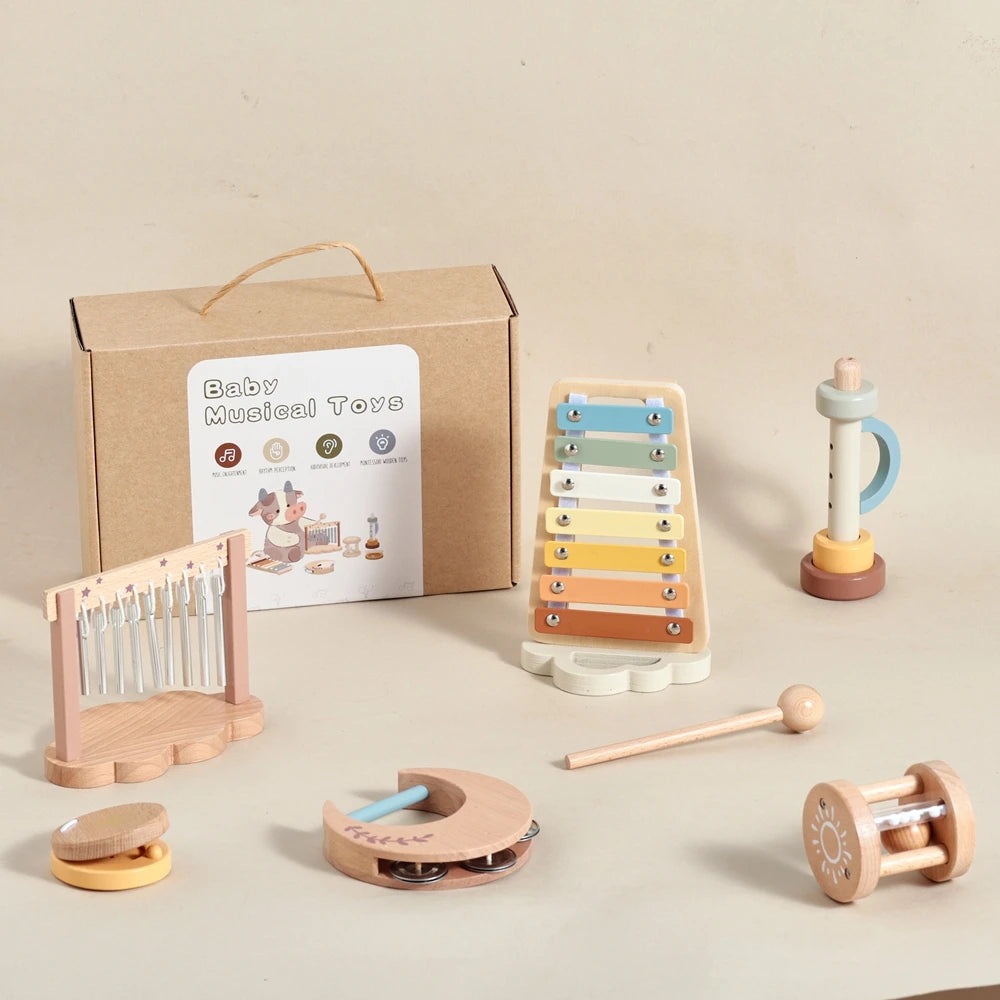 7pc Sets Music Toys for Children Music Instruments Girl Toys Wooden Cartoon Educational Instruments Children's Toys Instruments