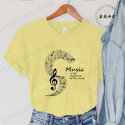 Summer Fashion Brand Women's T-shirt Clothing Music Note Print Tshirt Clothing Y2k Streetwear T Shirt Music Note Lover Tee Tops