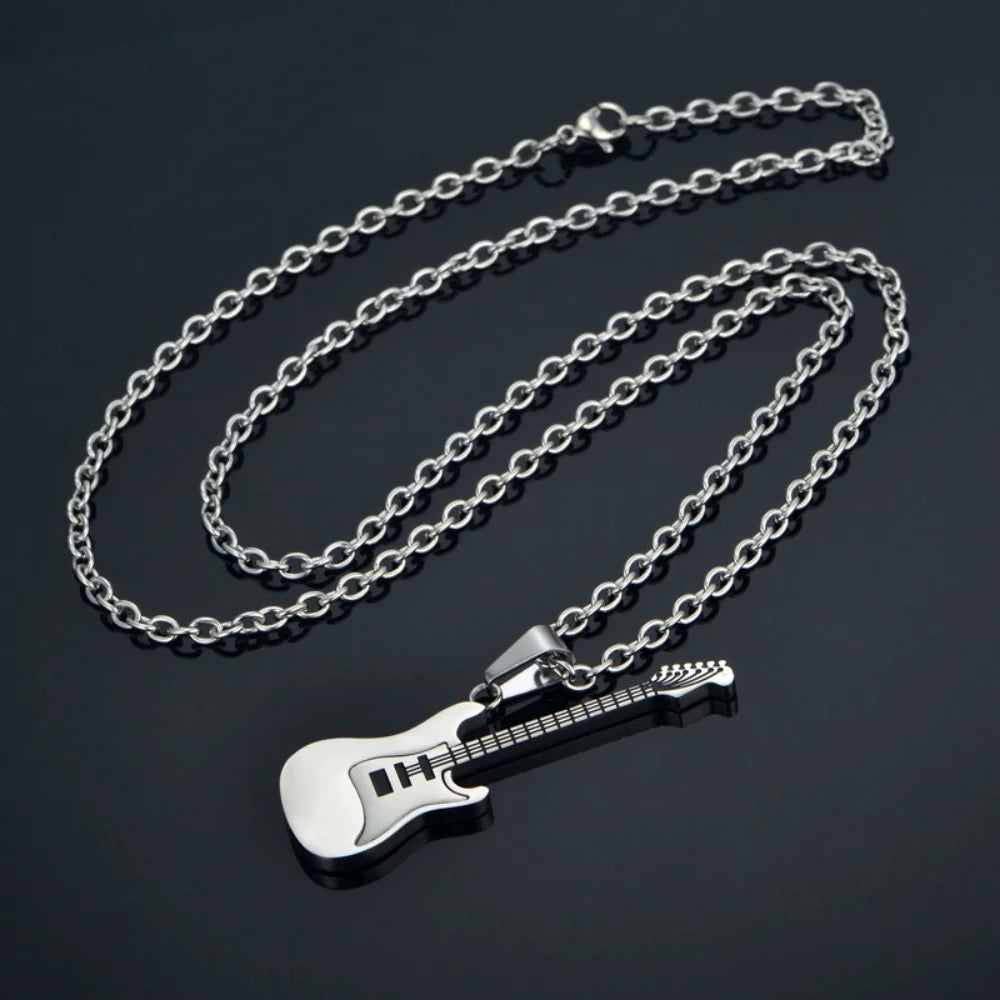 Unisex Guitar Pendant Necklace – Stainless Steel Punk / Hip-Hop Rock Jewelry