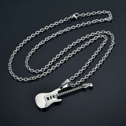Unisex Guitar Pendant Necklace – Stainless Steel Punk / Hip-Hop Rock Jewelry