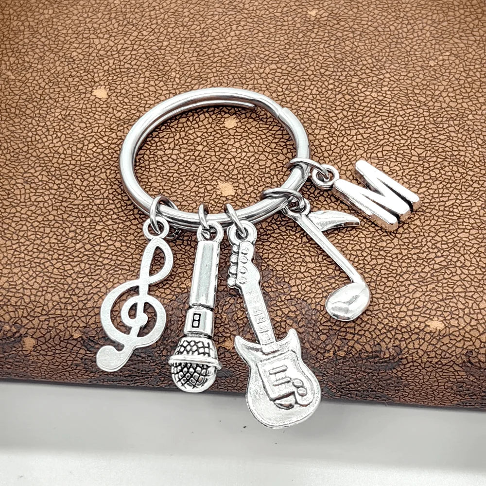 Microphone-Note-Guitar Charm Keychain – Music Lover’s Metal Key Ring