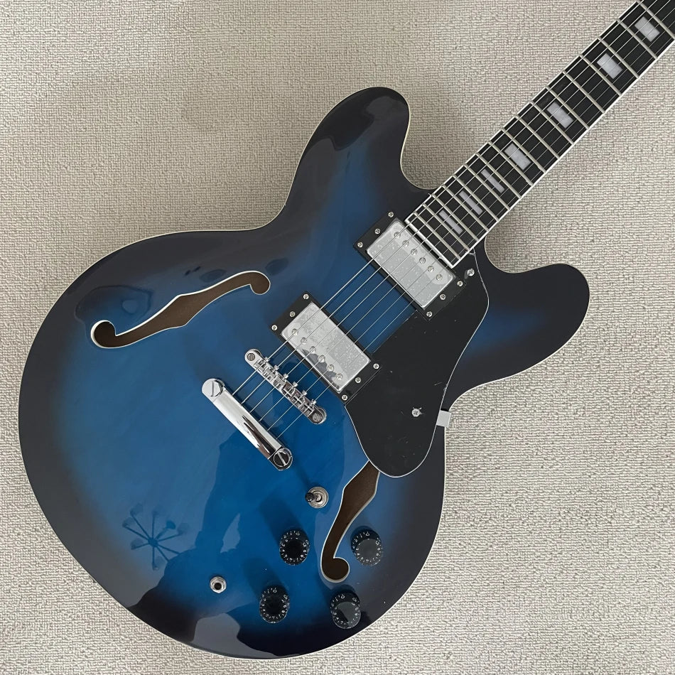 Made in China, hollow jazz electric guitar, Chrome Hardware, HH pickup, maple guitar body, free delivery