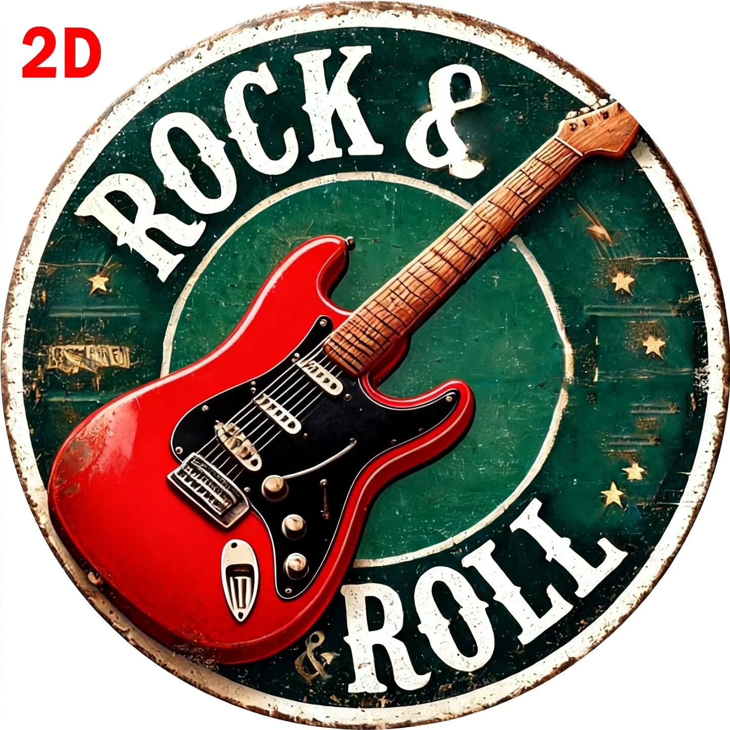 Rock & Roll Guitar Themed Aluminum Metal Tin Sign , Foil Engraved Wall Art Decor - For Home Office - Ideal for Living Room, Bar
