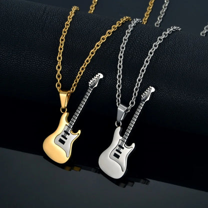 Unisex Guitar Pendant Necklace – Stainless Steel Punk / Hip-Hop Rock Jewelry