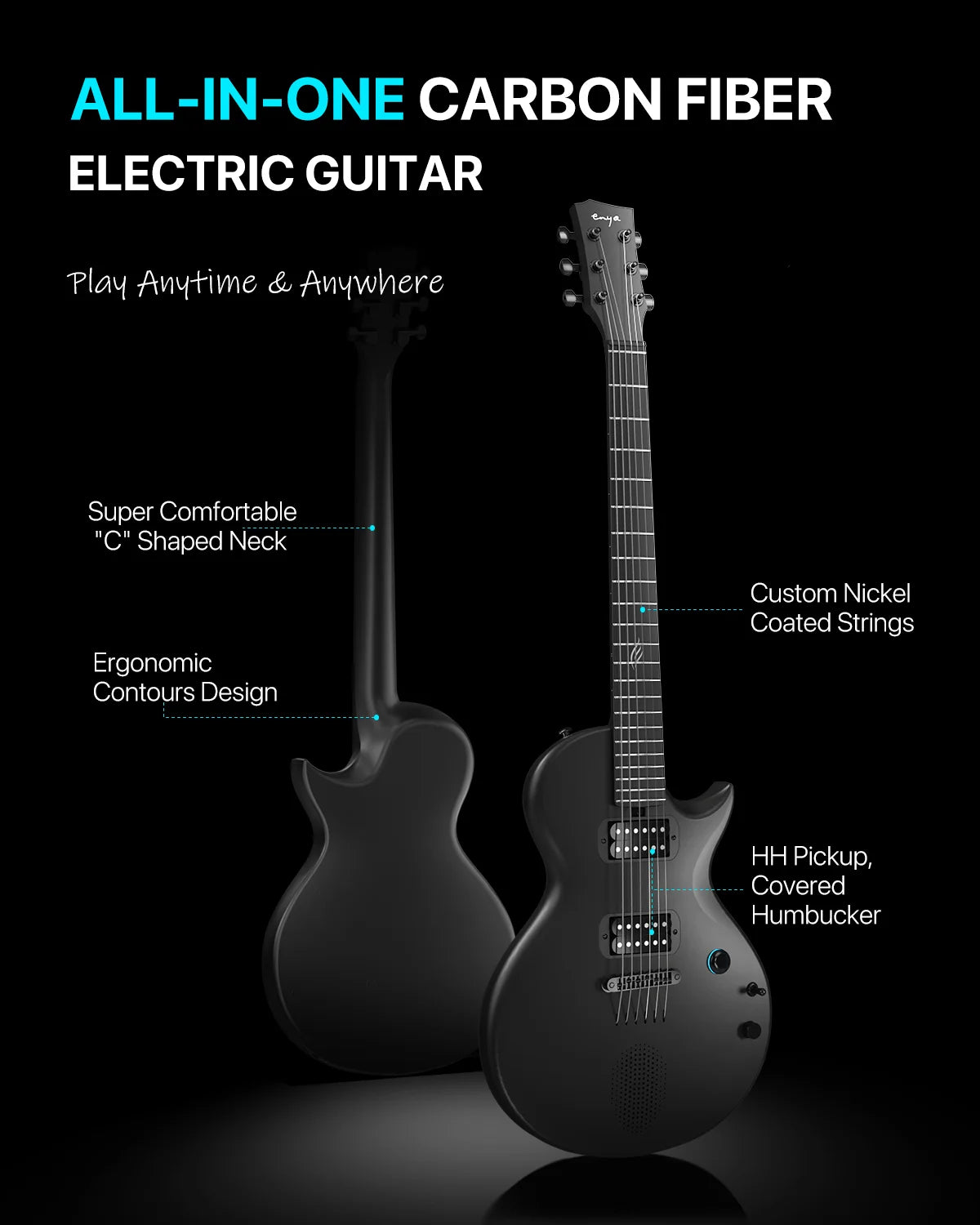 Enya Nova Go Sonic Carbon-Fiber Smart Electric Guitar – Built-In 10 W Speaker & On-Board Effects