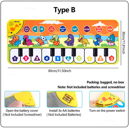 Piano Mat for Kids Kids Toddlers Floor Keyboard Dance Mat Baby Fitness Play Animal Music Blanket Instrument Toys Girl Boy Gift