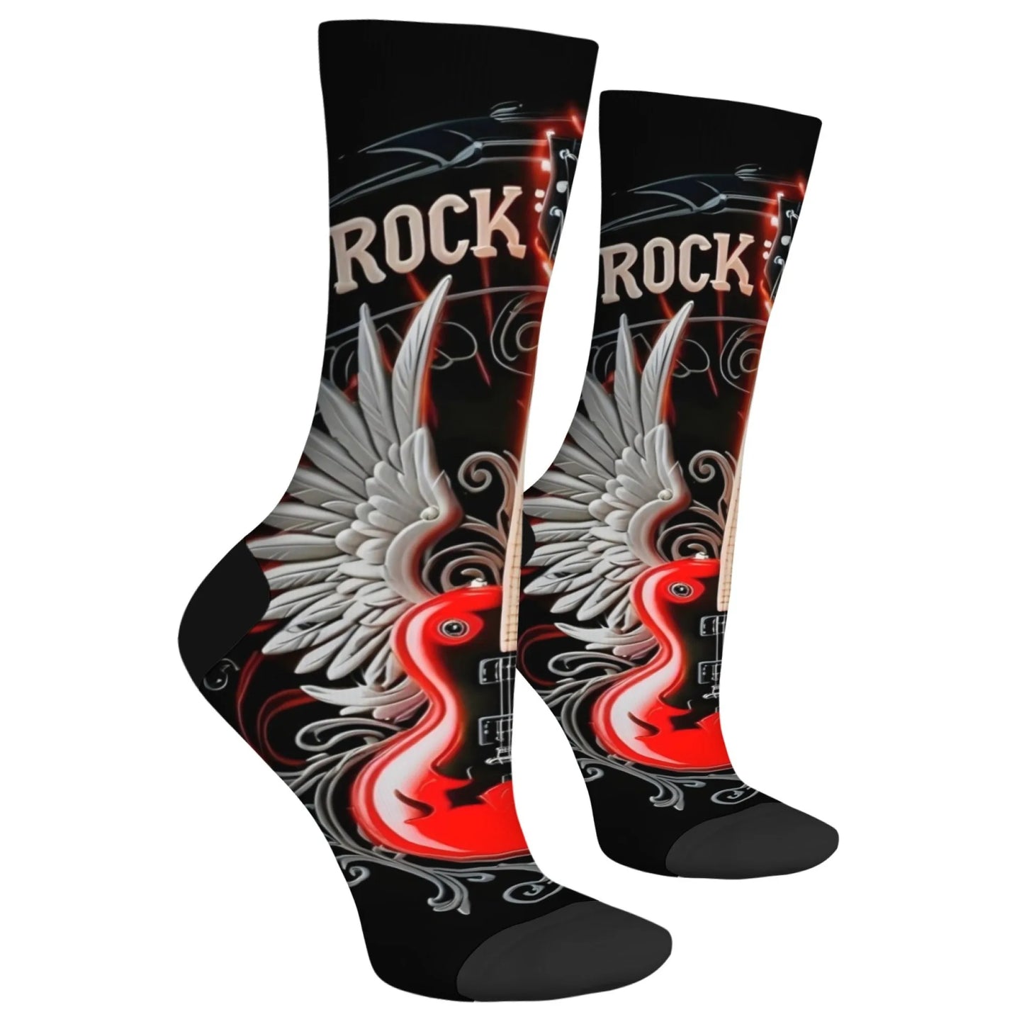 Rock Rolling Guitar Men's Socks Harajuku Style Fashion Retro Casual Socks Crazy Party Gift Street Hip Hop Novelty Funny Socks
