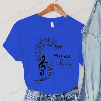 Summer Fashion Brand Women's T-shirt Clothing Music Note Print Tshirt Clothing Y2k Streetwear T Shirt Music Note Lover Tee Tops