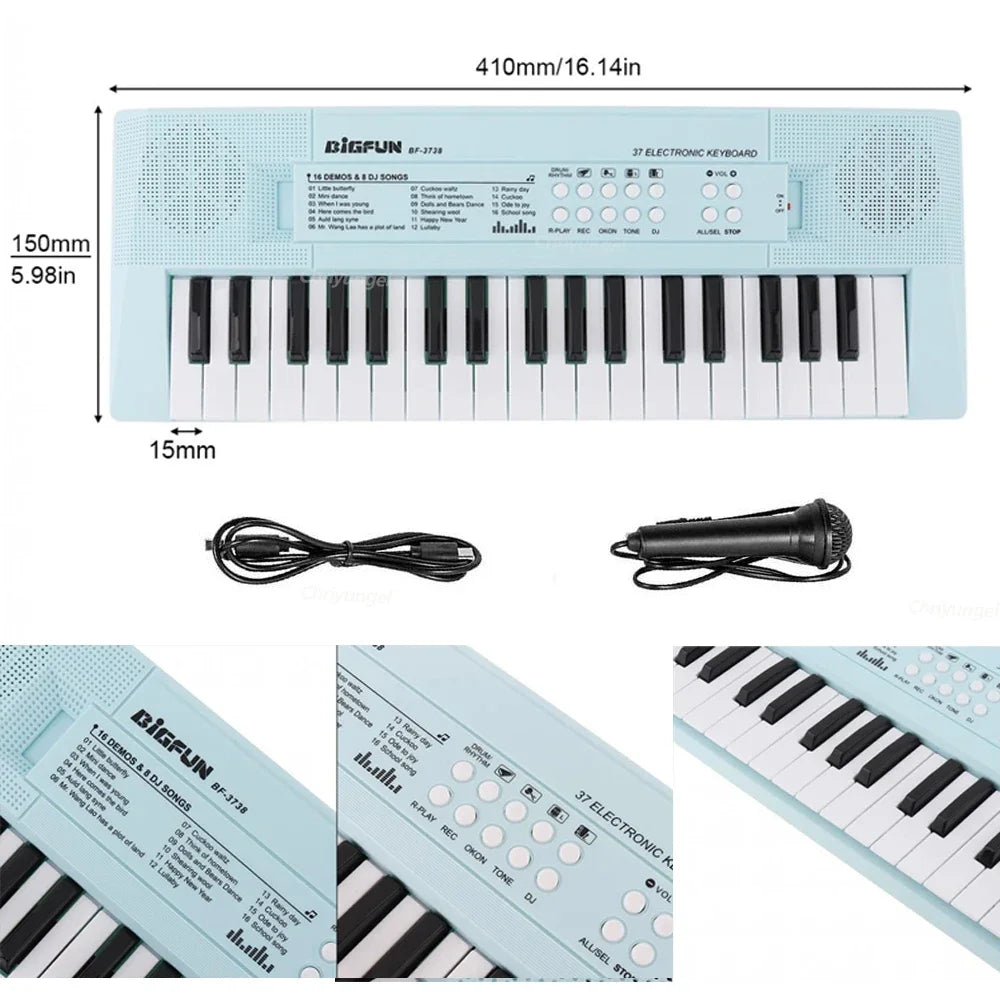 37-Key Rechargeable Electronic Piano Keyboard + Mic – Educational Music Toy for Kids
