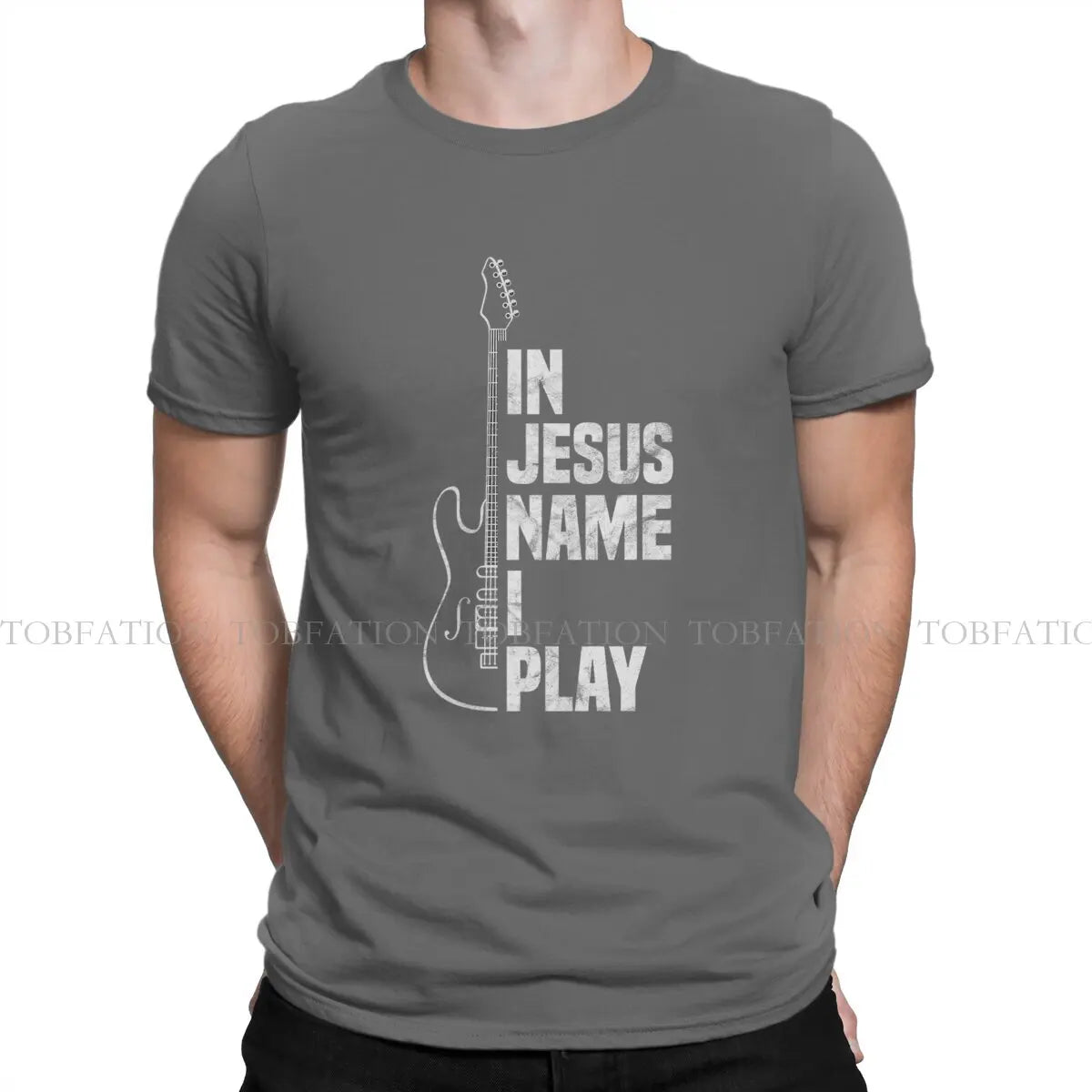 In Jesus Name I Play Guitar Christian Guitar Playe Unique TShirt Jesus Casual T Shirt 100% Cotton Hot Sale T-shirt For Adult