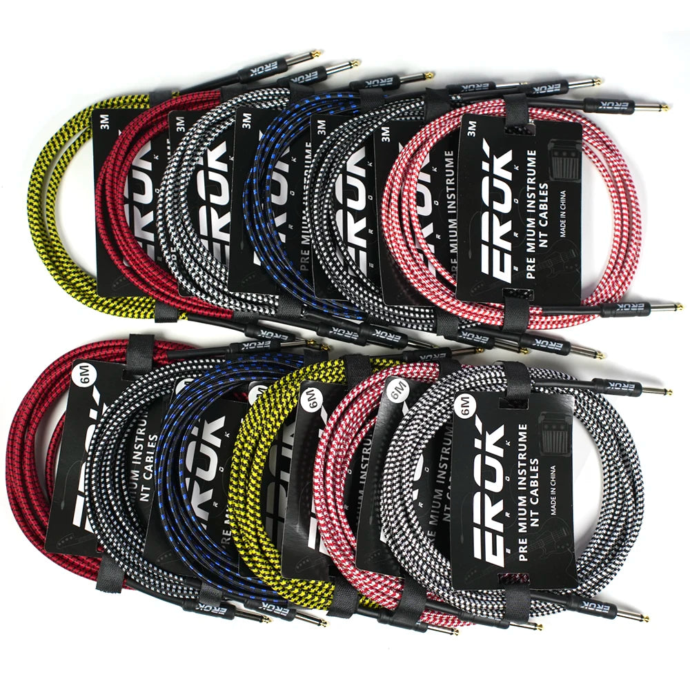 EROK 3/6/10M Guitar Audio Cable 6.35mm Plug No Noise Audio Wire Cord Musical Instrument Accessories Parts for Bass