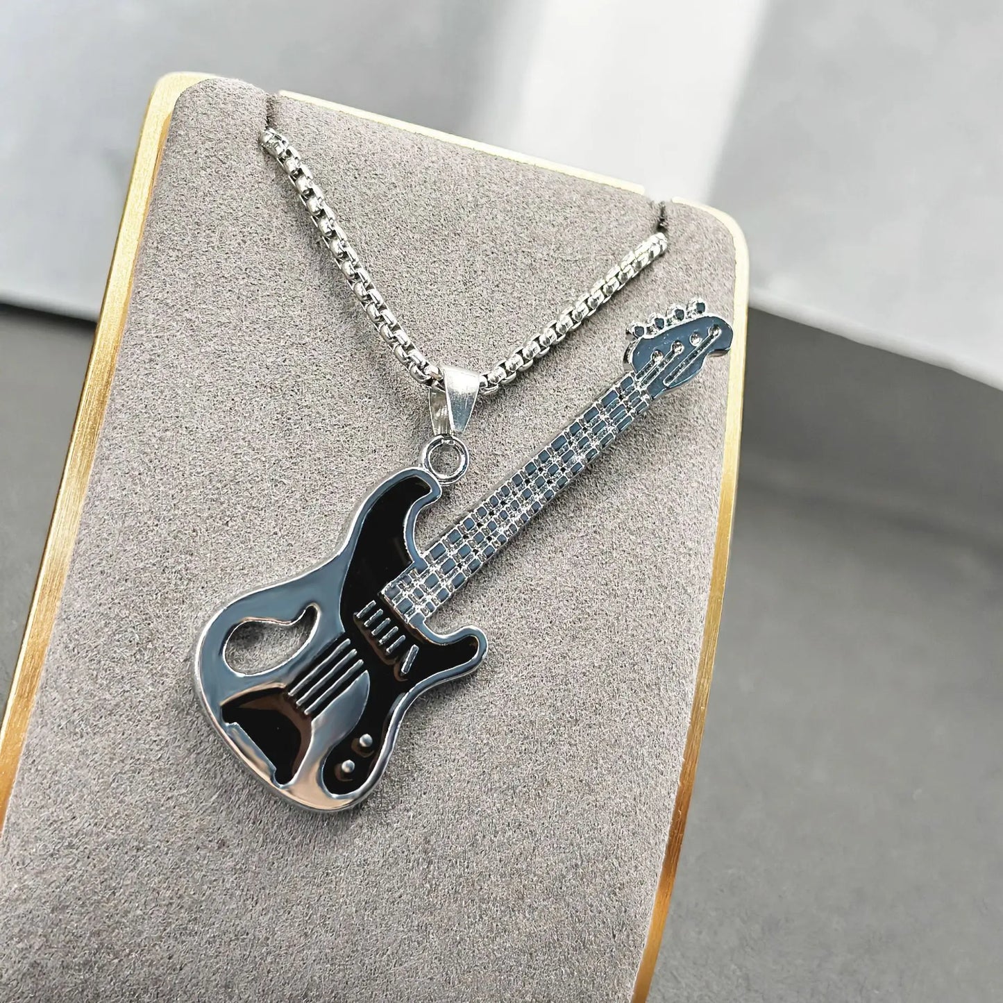 Punk Guitar Pendant Necklace – Stainless Steel Rock / Hip-Hop Music Jewelry (Unisex)