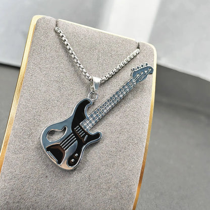 Punk Guitar Pendant Necklace – Stainless Steel Rock / Hip-Hop Music Jewelry (Unisex)