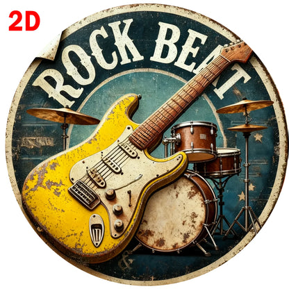 Rock & Roll Guitar Themed Aluminum Metal Tin Sign , Foil Engraved Wall Art Decor - For Home Office - Ideal for Living Room, Bar